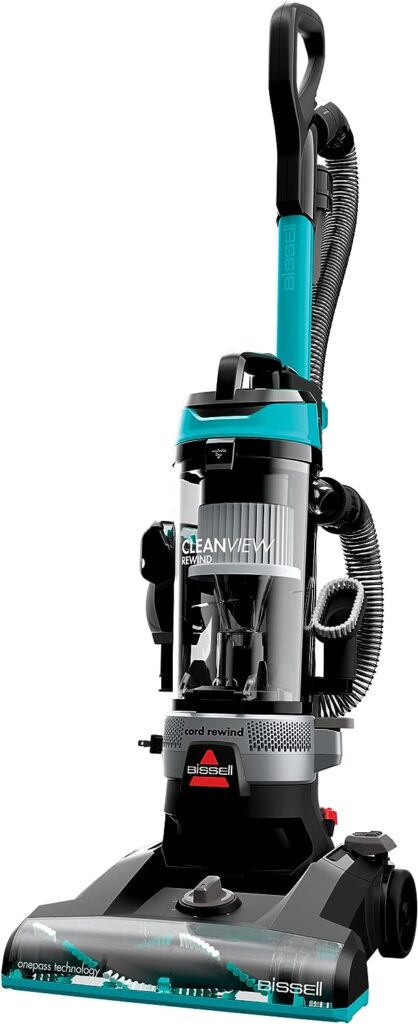 BISSELL CleanView Rewind Upright Bagless Vacuum with Automatic Cord Rewind  Active Wand, 3534, Black/Teal/Gray