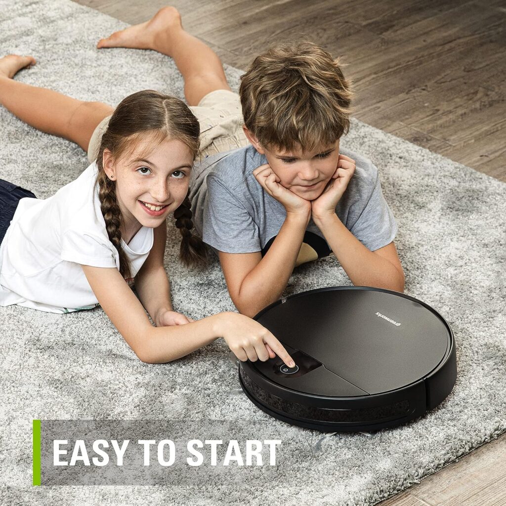 Greenworks Robotic Vacuum GRV-1010 Self-Charging, Wi-Fi Connectivity, 2200Pa Extreme Suction Power, Perfect for Pet Hair, Hard Floors, Carpets, Works with Alexa