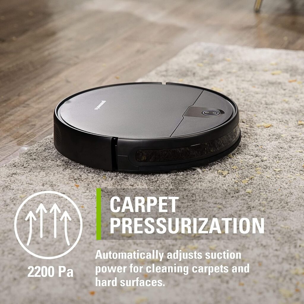 Greenworks Robotic Vacuum GRV-1010 Self-Charging, Wi-Fi Connectivity, 2200Pa Extreme Suction Power, Perfect for Pet Hair, Hard Floors, Carpets, Works with Alexa