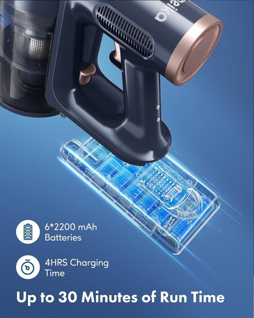 Homeika Cordless Vacuum Cleaner, 20Kpa Powerful Suction Vacuum with LED Display, 8 in 1 Lightweight Stick Vacuum Cleaner with 30 Min Runtime Detachable Battery for Carpet and Hard Floor Pet Hair Blue