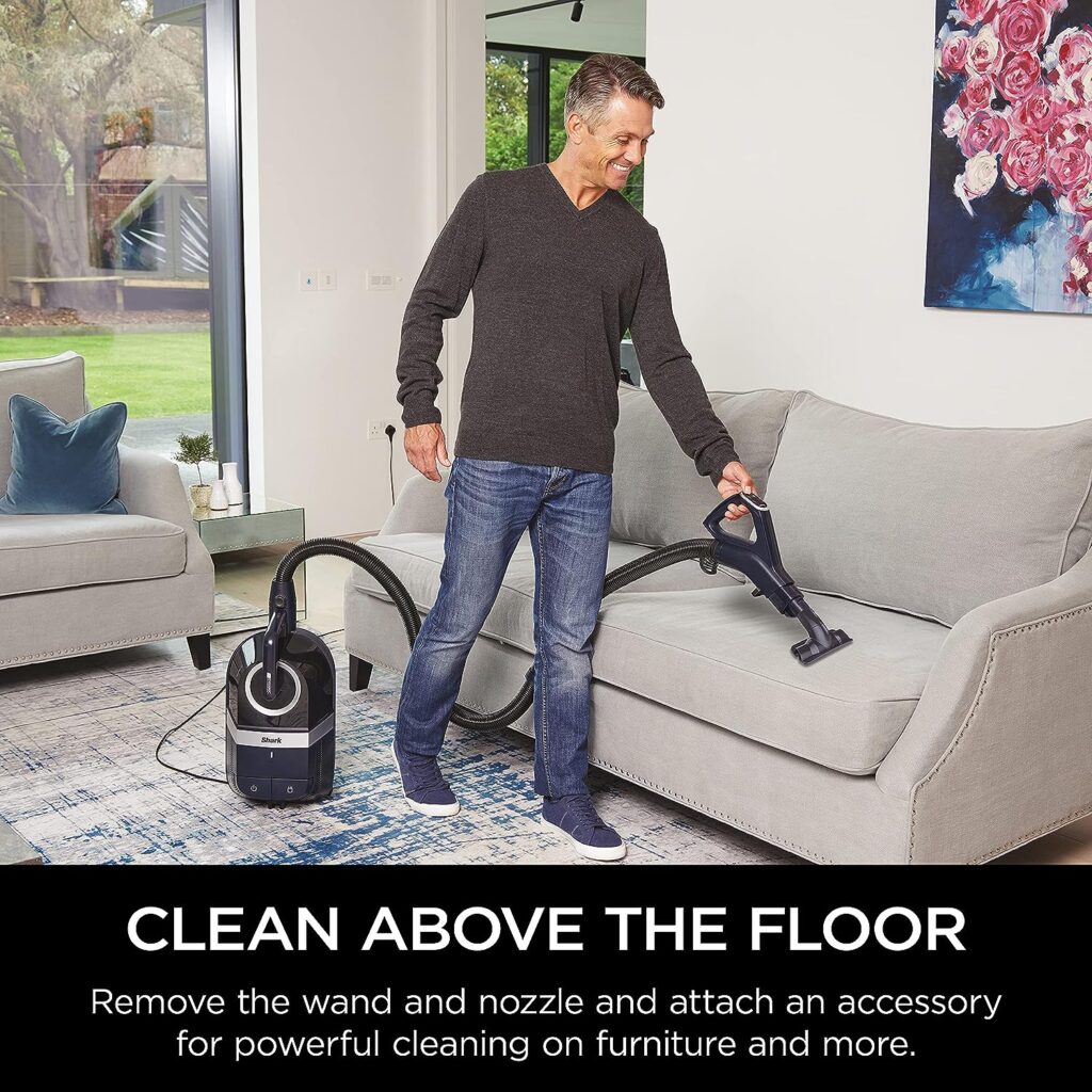 Shark CZ351 Pet Canister Vacuum, Bagless, Corded with Self-Cleaning Brushroll  PowerFins, Navy  Silver