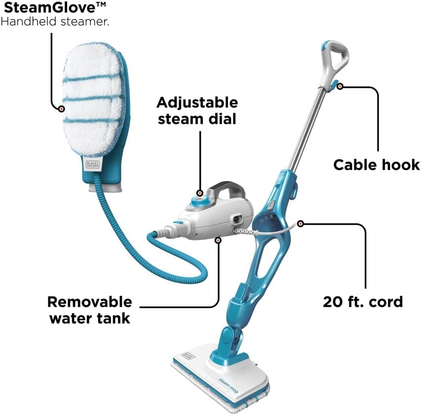 BLACK+DECKER 7in1 Steam Mop with SteamGlove Handheld Steamer (HSMC1361SGP)