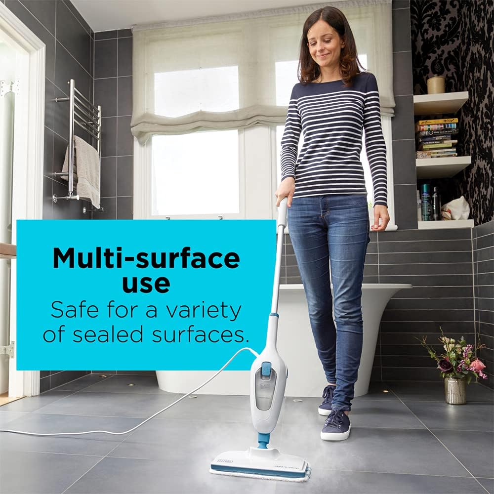 BLACK+DECKER Steam Mop for Hard Floor, White (HSM13E1)