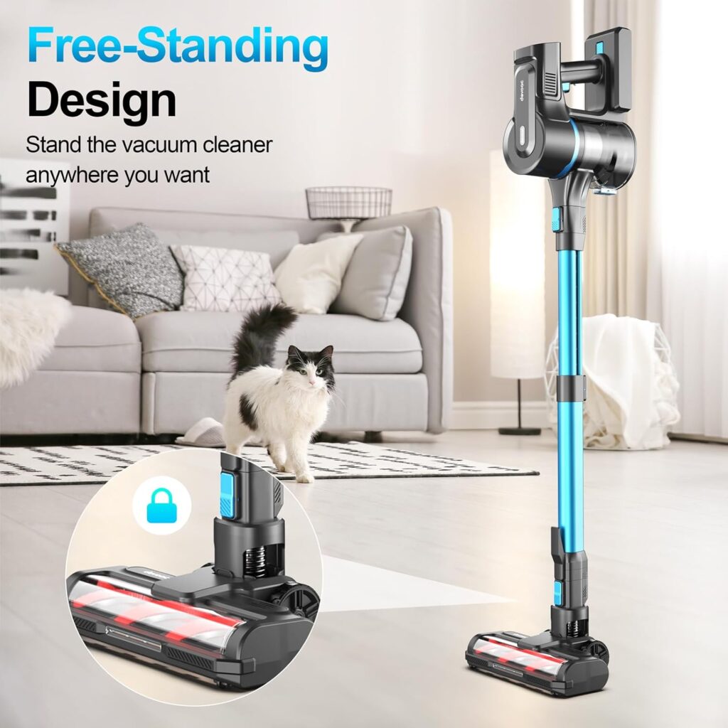 DEVOAC 28Kpa Cordless Vacuum Cleaner, 350W Powerful Stick Vacuum Cleaner with Self-Standing, 45 Min Max Runtime, 6 in 1 Lightweight Wireless Vacuum Cleaner for Hardwood Floor Carpet Pet Hair