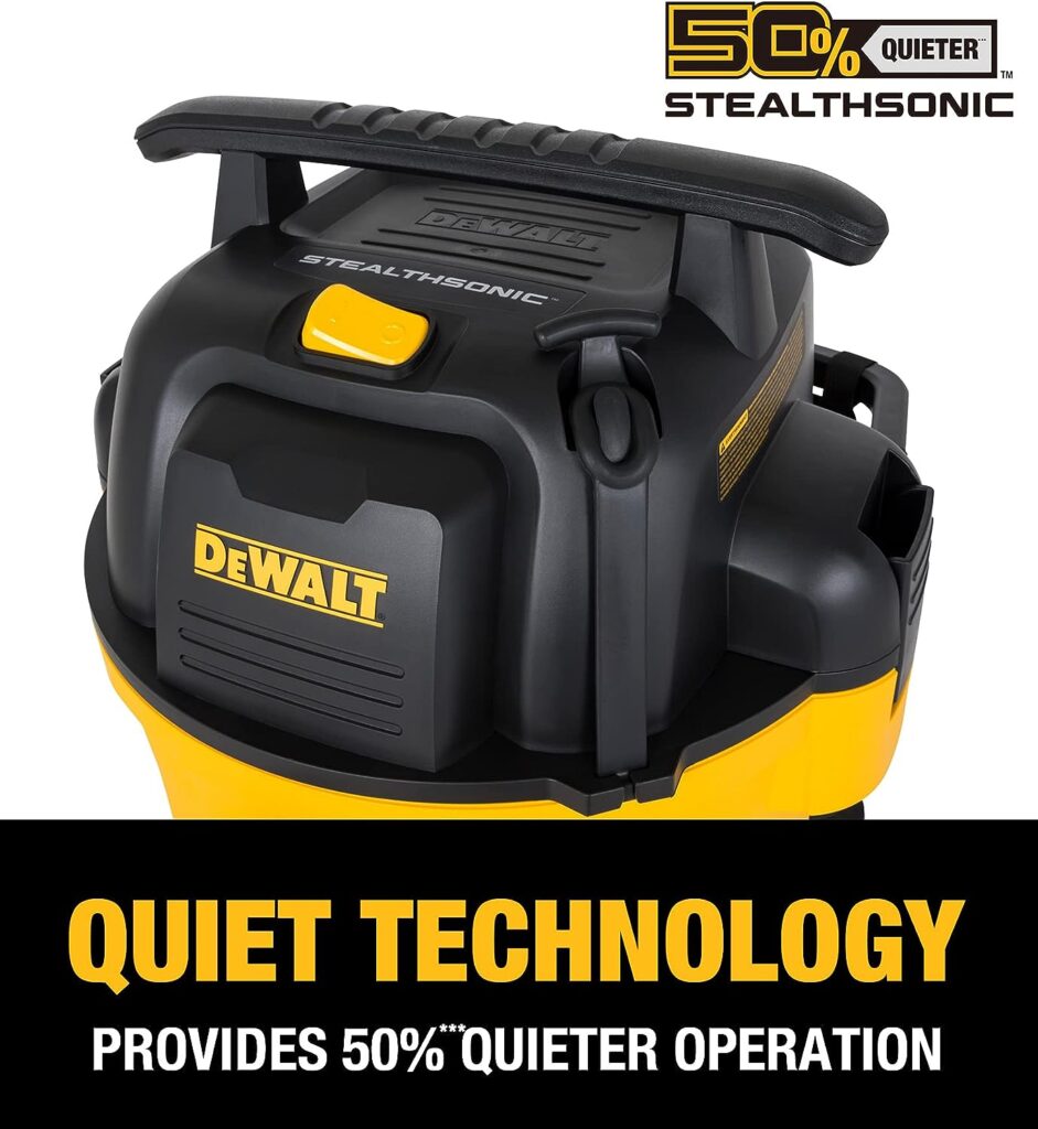 DEWALT 9 Gallon STEALTHSONIC Poly Wet/Dry Vacuum, DXV09P-QTA Newest Noise Reduction Vac, Heavy Duty Shop Vacuum for Jobsite/Workshop, Reduce Motor Noise, Yellow