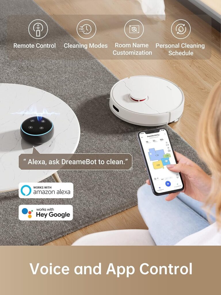 Dreametech D10 Plus Robot Vacuum and Mop with Self-Emptying Base for 45 Days of Cleaning, Robotic Vacuum with 4000 Pa Suction and LiDAR Navigation, Compatible with Alexa, Wi-Fi Connected