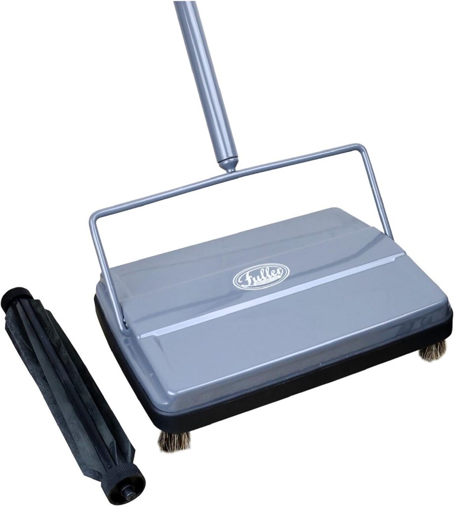 Fuller Brush 17042 Electrostatic Carpet  Floor Sweeper with Additional Rubber Rotor - 9 Cleaning Path - Lightweight - Ideal for Crumby  Wet Messes - Works On Carpets  Hard Floor Surfaces - Gray