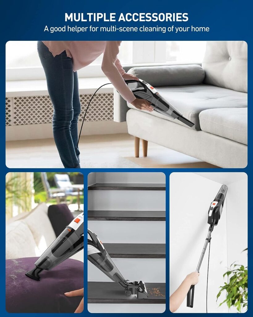 Hihhy Stick-Vacuum Cleaner-Corded Small-Handheld Vacuum - Lightweight Electric Brooms, 20Kpa Powerful Suction 4-in-1 Portable 600W Bagless Mini Hand Vac for Home Pet Hair Hard Wood Floor