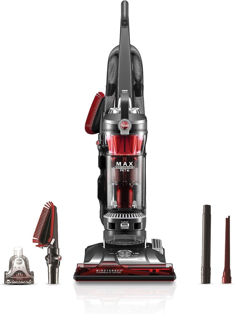 Hoover WindTunnel 3 Max Performance Pet, Bagless Upright Vacuum Cleaner, HEPA Media Filtration, For Carpet and Hard Floor, UH72625, Red