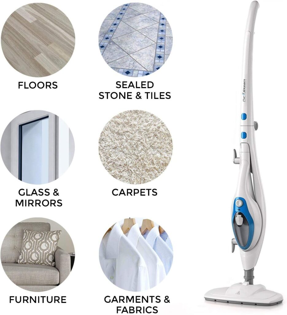 PurSteam Steam Mop Cleaner 10-in-1 with Convenient Detachable Handheld Unit, Laminate/Hardwood/Tiles/Carpet Kitchen - Garment - Clothes - Pet Friendly Steamer Whole House Multipurpose Use