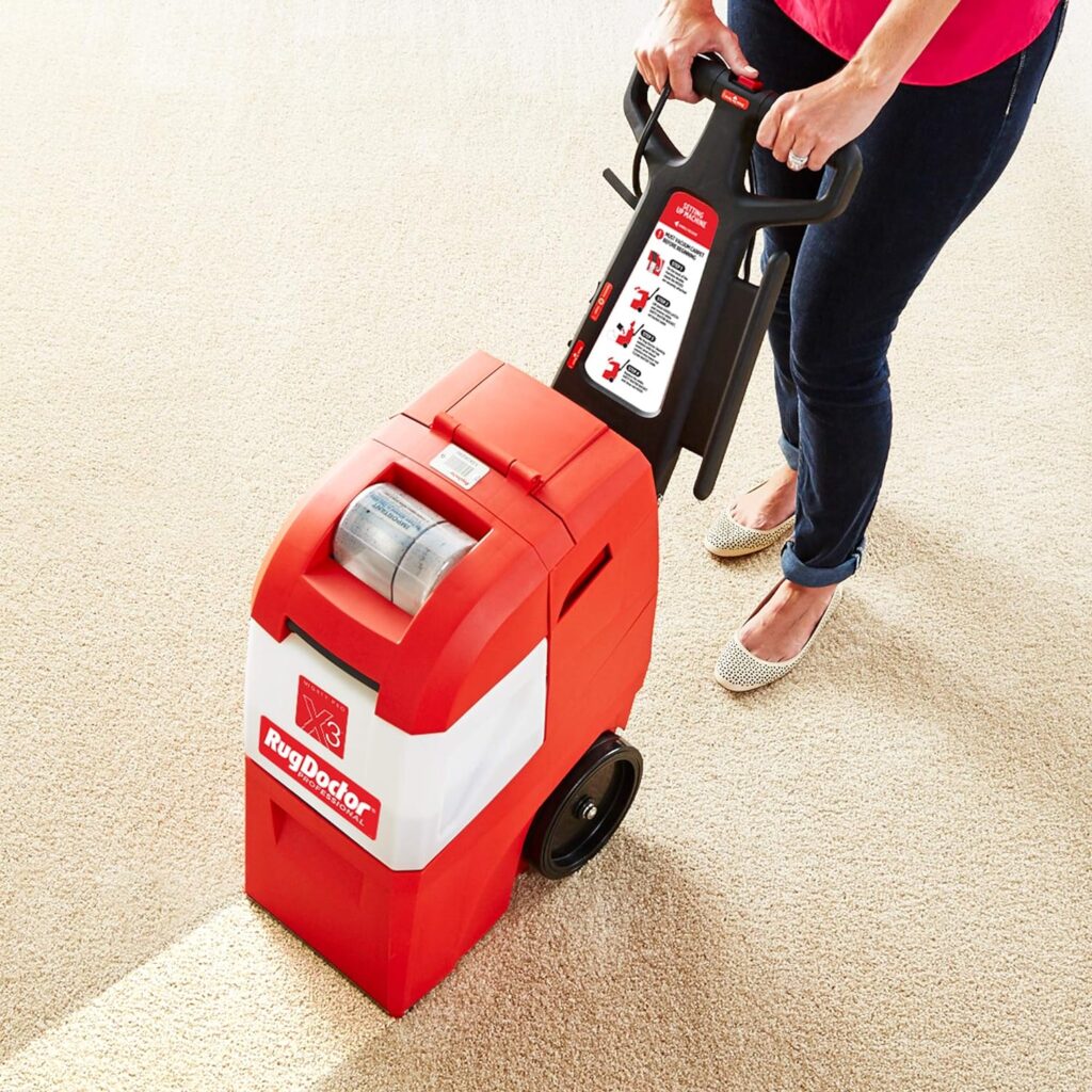 Rug Doctor Mighty Pro X3 Commercial Carpet Cleaner – Large Red Pet Pack, Includes 48 oz. Pet Carpet Cleaner Solution, Commercial Carpet Cleaning Machine, Powerful One Pass Cleaning System