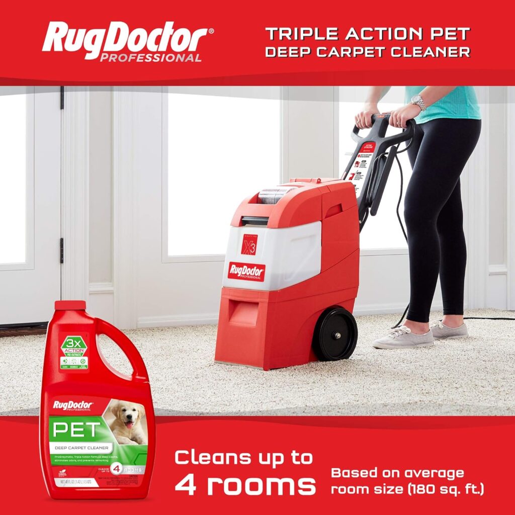 Rug Doctor Mighty Pro X3 Commercial Carpet Cleaner – Large Red Pet Pack, Includes 48 oz. Pet Carpet Cleaner Solution, Commercial Carpet Cleaning Machine, Powerful One Pass Cleaning System