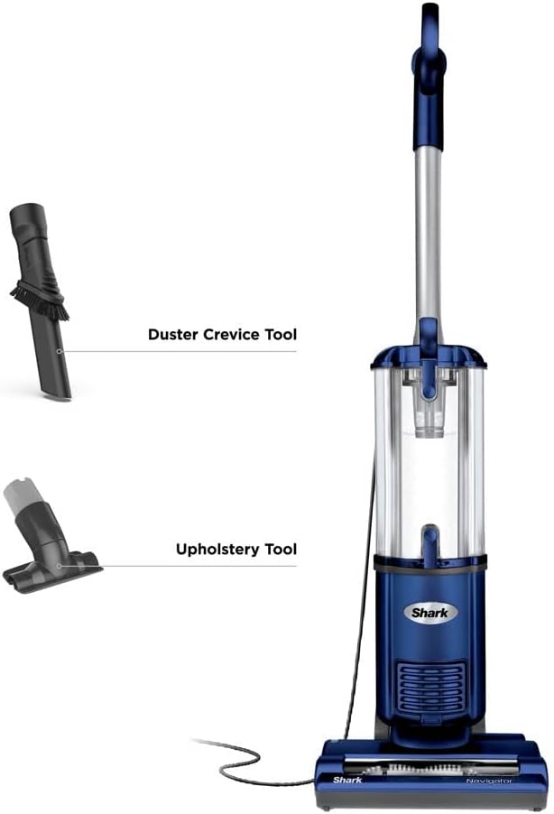 Shark NV105 Navigator Light Upright Vacuum with Large Dust Cup Capacity, Duster Crevice Tool  Upholstery Tool for Dependable Multi-Surface Cleaning, Blue