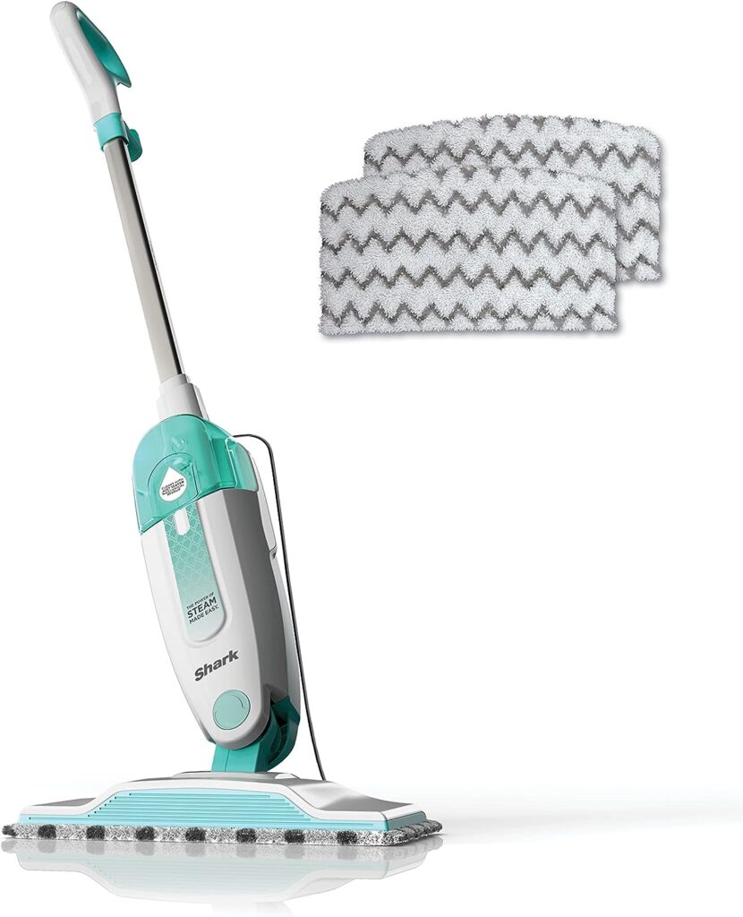 Shark S1000 Steam Mop with 2 Dirt Grip Pads, Lightweight, Safe for all Sealed Hard Floors like Tile, Hardwood, Stone, Laminate, Vinyl  More, Machine Washable Pads, Removable Water Tank, White/Seafoam