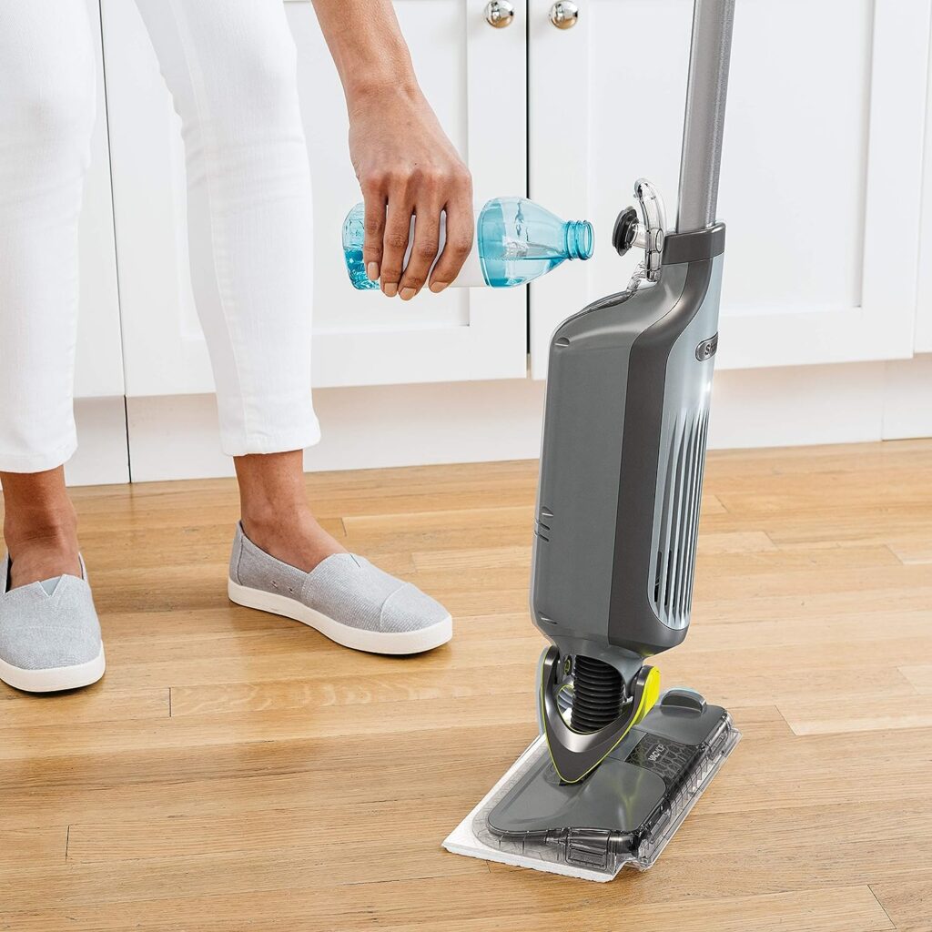 Shark VM252 VACMOP Pro Cordless Hard Floor Vacuum Mop with LED Headlights, 4 Disposable Pads  12 oz. Cleaning Solution, Charcoal Gray