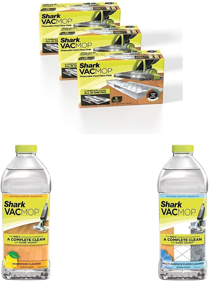 Shark VMP30 VACMOP Disposable Hard Floor Vacuum and Mop Pad Refills White  VACMOP Hardwood Cleaner Refill 2 Liter Bottle, 2 Liters  Multi-Surface Cleaner 2 Liter Bottle VCM60 VACMOP Refill