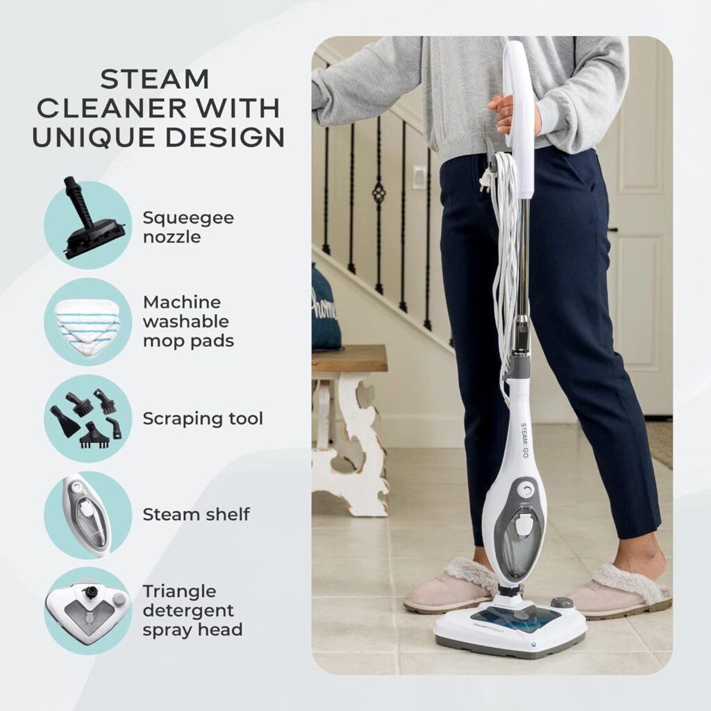 Steam and Go Steam Mop Floor Steamer with Handheld Steam Cleaner for Tile and Grout, Hardwood Floors, Laminate, Glass, Fabric, Upholstery, Garments, Metal, Carpet, Granite, and Countertops, 2-Tank Refilling System