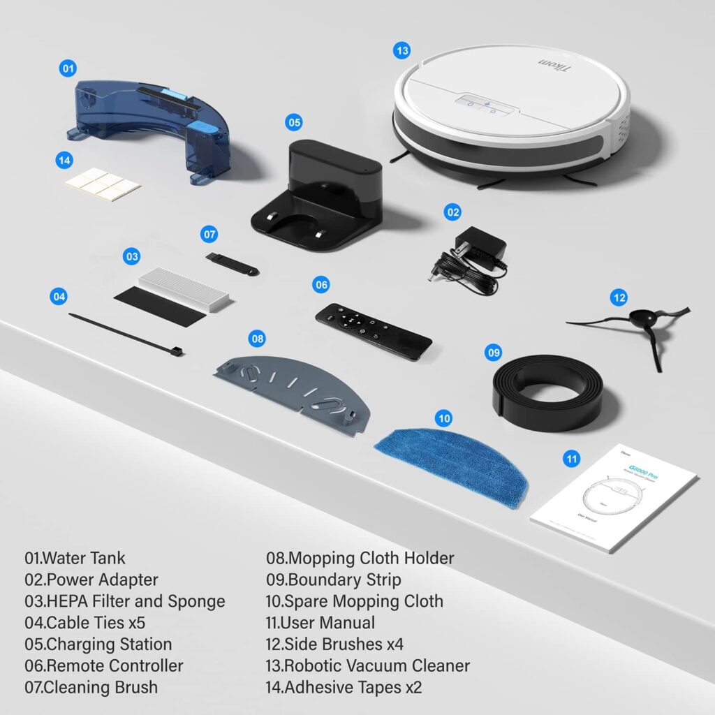 Tikom Robot Vacuum and Mop Combo 2 in 1, 4500Pa Strong Suction, G8000 Pro Robotic Vacuum Cleaner, 150mins Max, Wi-Fi, Self-Charging, Good for Carpet, Hard Floor