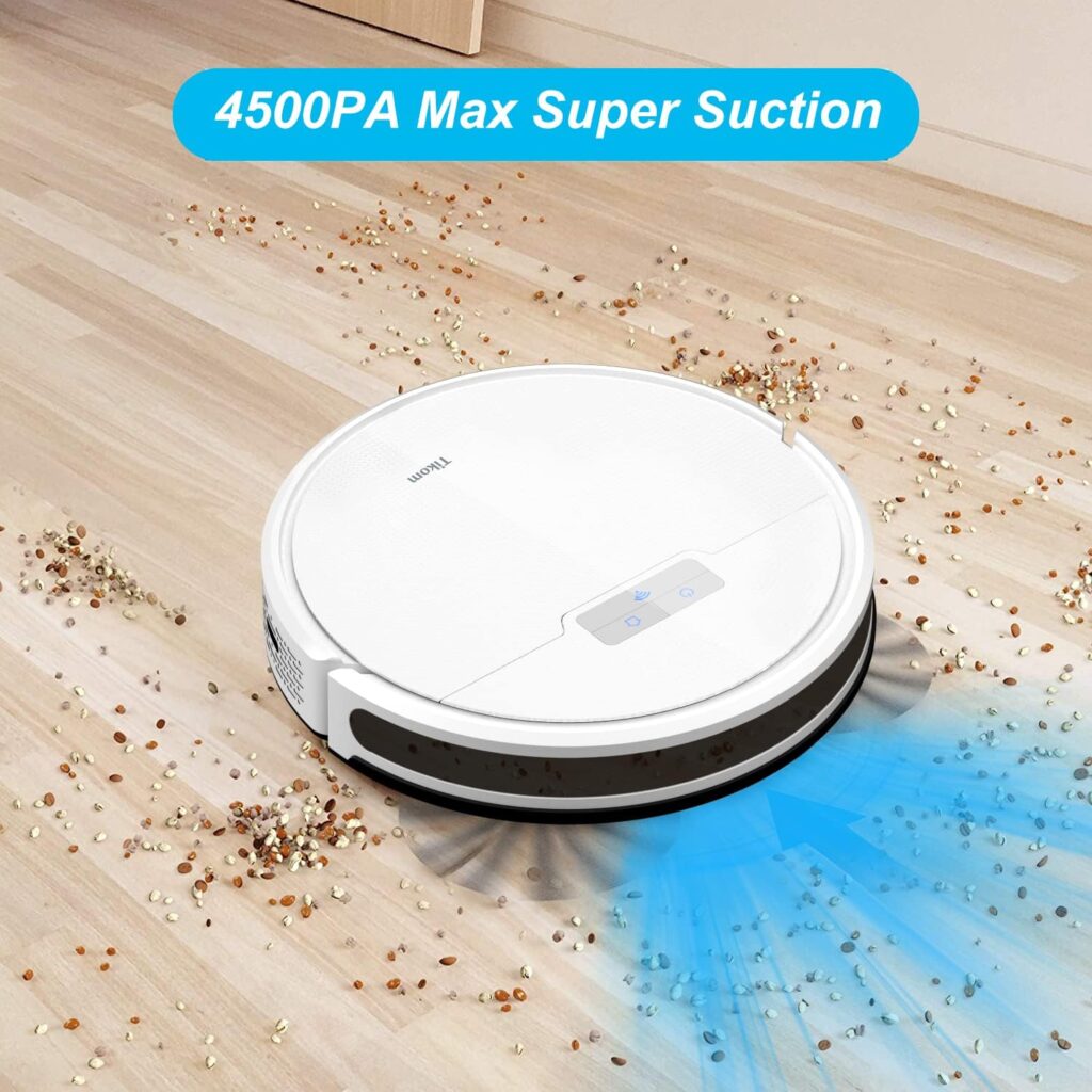 Tikom Robot Vacuum and Mop Combo 2 in 1, 4500Pa Strong Suction, G8000 Pro Robotic Vacuum Cleaner, 150mins Max, Wi-Fi, Self-Charging, Good for Carpet, Hard Floor