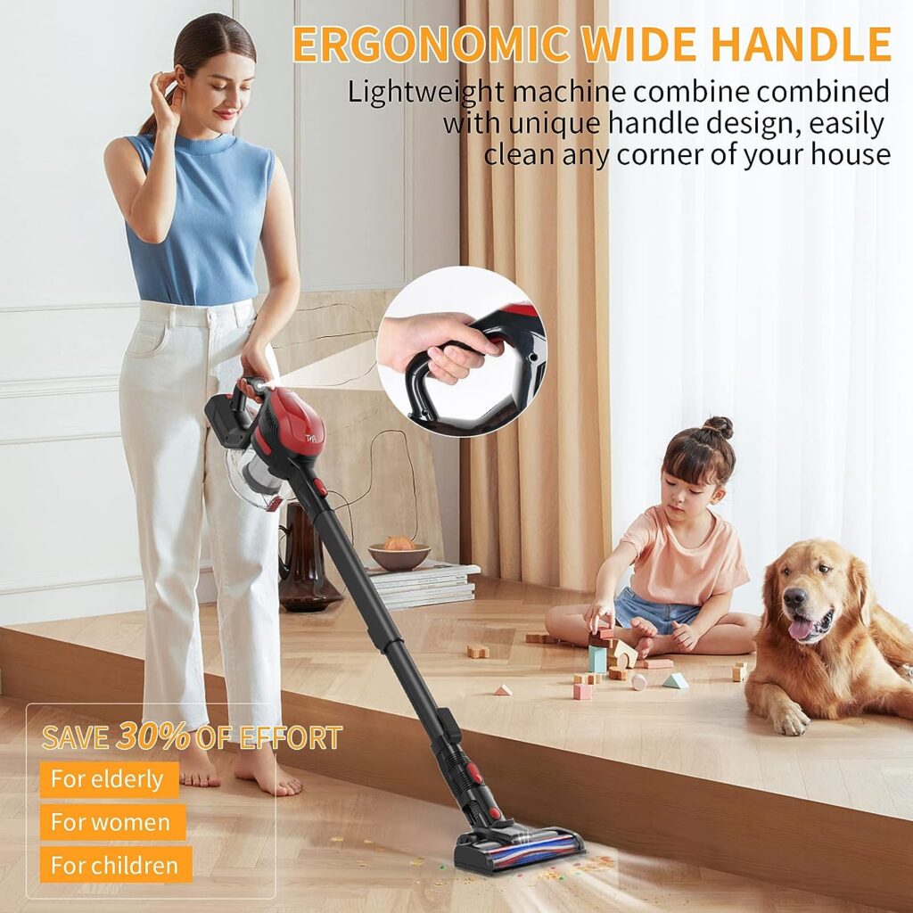 TMA Cordless Vacuum Cleaner, 6-in-1 Lightweight Stick Vacuum Powerful Suction with 2200mAh Detachable Battery, Handheld Vacuum Cleaner 4 HEPA Filters LED Brush for Hard Floor Pet Hair T121