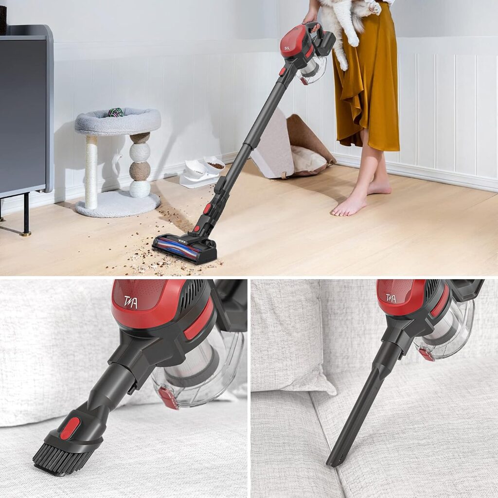 TMA Cordless Vacuum Cleaner, 6-in-1 Lightweight Stick Vacuum Powerful Suction with 2200mAh Detachable Battery, Handheld Vacuum Cleaner 4 HEPA Filters LED Brush for Hard Floor Pet Hair T121