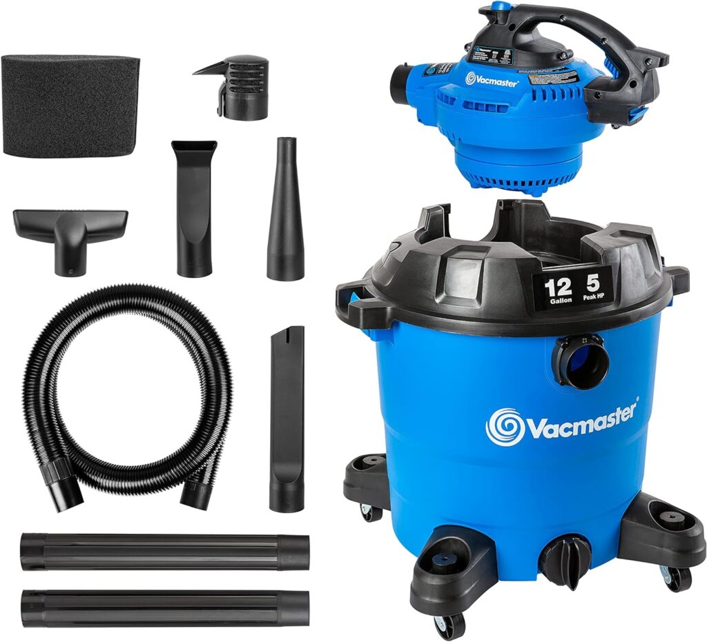 Vacmaster VBV1210, 12-Gallon* 5 Peak HP** Wet/Dry Shop Vacuum with Detachable Blower, Blue