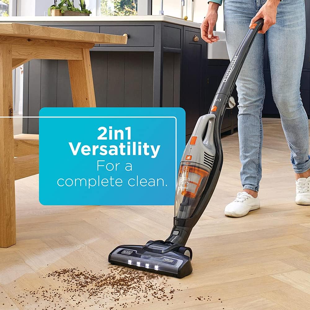 BLACK+DECKER Powerseries Cordless Stick Vacuum Cleaner  Hand Vac, 2-in-1, Titanium Gray (HSVB420J)