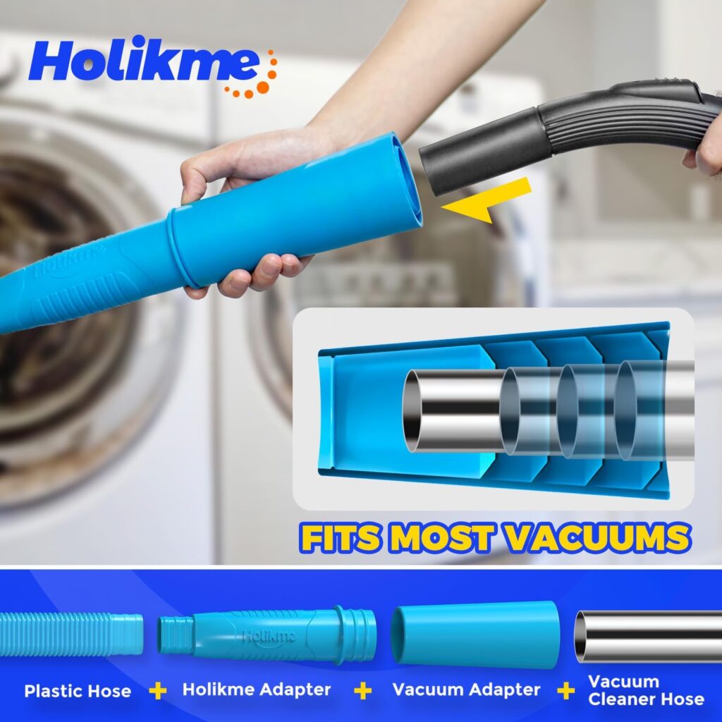 Holikme 2 Pieces Dryer Vent Cleaner Kit, Dryer Lint Vacuum Attachment and Flexible Dryer Lint Brush, Vacuum Hose Attachment Brush, Blue