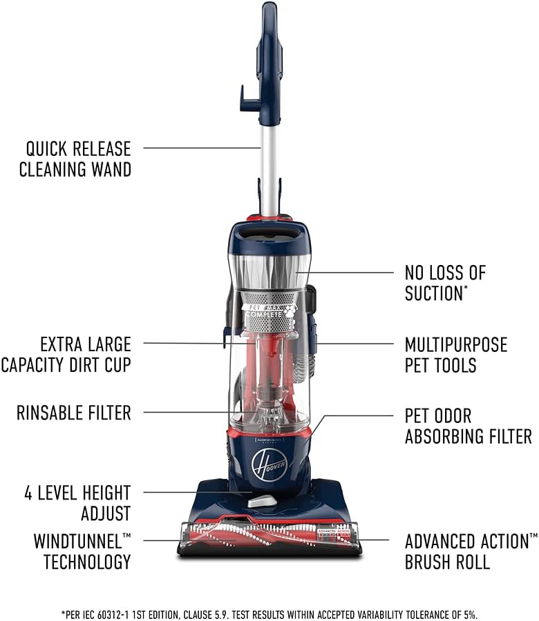 Hoover MAXLife Pet Max Complete, Bagless Upright Vacuum Cleaner, For Carpet and Hard Floor, UH74110, Blue Pearl