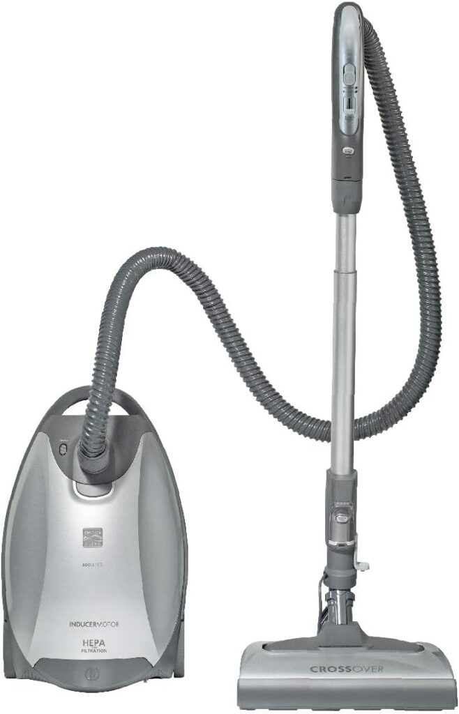 Kenmore Elite 21814 Pet Friendly CrossOver Lightweight Bagged HEPA Canister Vacuum with Pet PowerMate, Extended Telescoping Wand, Retractable Cord, 2 Floor Nozzles, and 4 Cleaning Tools-Silver/Gray