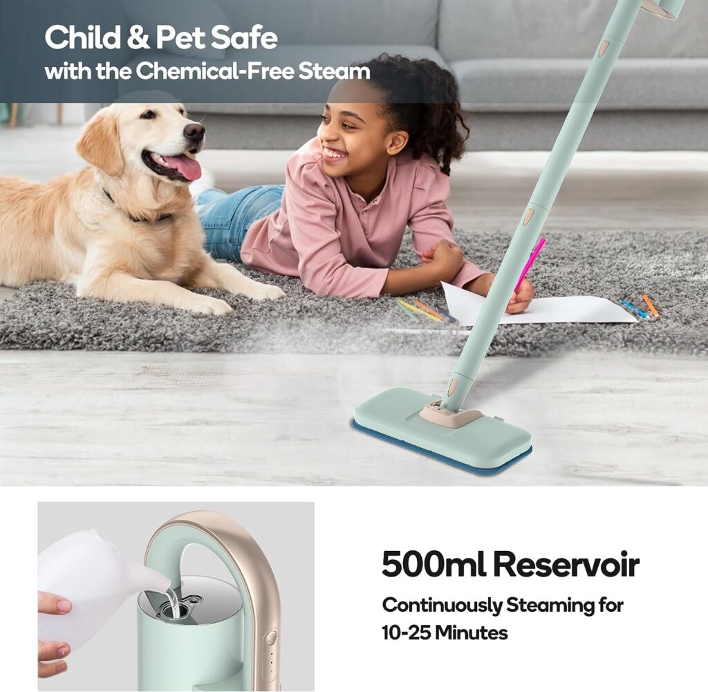 Newbealer Steam Mop  Detachable Handheld Cleaner, 250ml 1200W Powerful Floor Steamer, 3 Adjustable Levels for Carpet Laminate Hardwood Grout, with Carpet Glider, 7 Multi-purpose Accessories  2 Pads