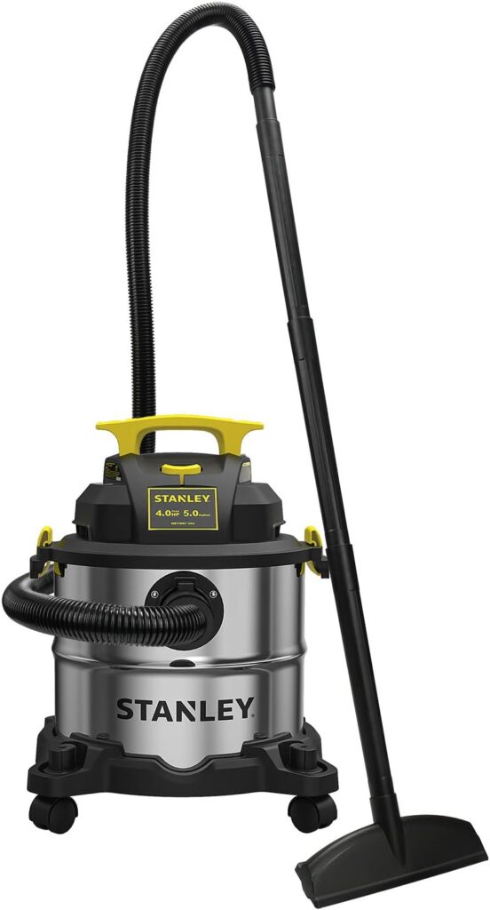 STANLEY SL18115 Wet/Dry Vacuum, 4 Horsepower, Stainless Steel Tank, 5 Gallon, 4.0 HP, 50 Sealed Pressure, Silver+Yellow