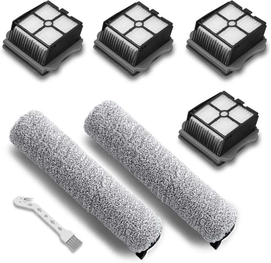 UOUOLONUN Replacement Parts for iFloor 3/Floor One S3 Wet Dry Vacuum Cleaner, 2 Pack Brush Rollers + 4 Pack Vacuum Filters