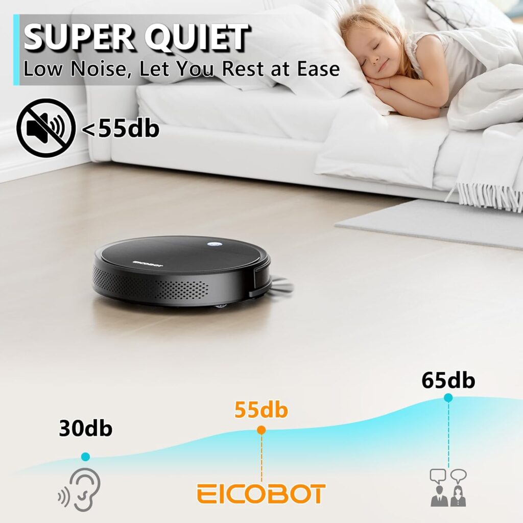 EICOBOT Robot Vacuum Cleaner, 2300Pa Strong Suction Power, Tangle-Free, Slim, Quiet, 120 Mins Runtime, Auto Self-Charging Robotic Vacuum Cleaner Ideal for Low Carpet, Pet Hair, Hard Floors, Gray