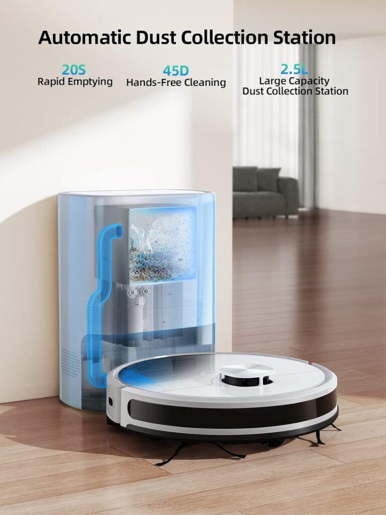 HONITURE Robot Vacuum and Mop Combo, Self Emptying Robotic Vacuum with Lidar Navigation, Smart App Mapping, 3500Pa Suction, Ideal for Pet Hair Carpet Hard Floor,Q6 SE