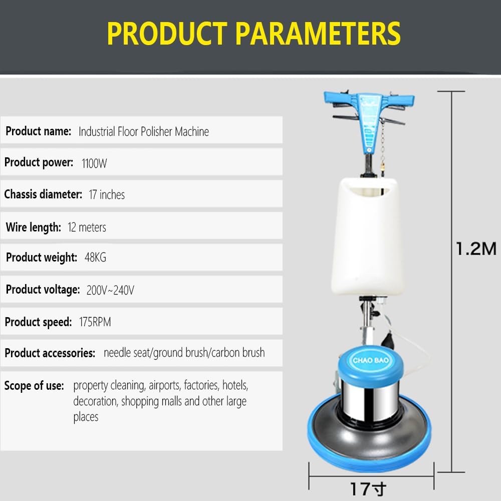 Industrial Floor Polisher Machine 17In175RPM, Floor Buffer Machine Scrubber with 12M Wire for Business, Hotel, Factory