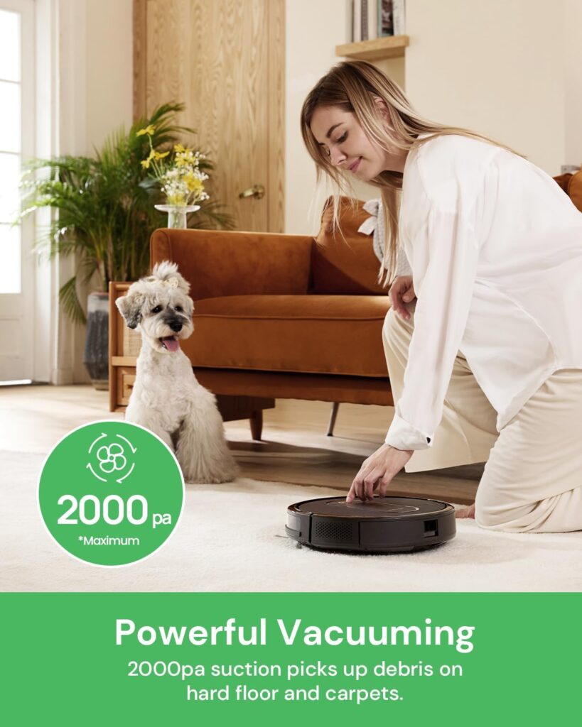 Vactidy Robot Vacuum with 2000Pa Suction Power, 2.4GHz WiFi/App/Alexa/Siri Control, Self-Charging Robotic Vacuum Cleaner for Low Carpet, Pet Hair, Hard Floors