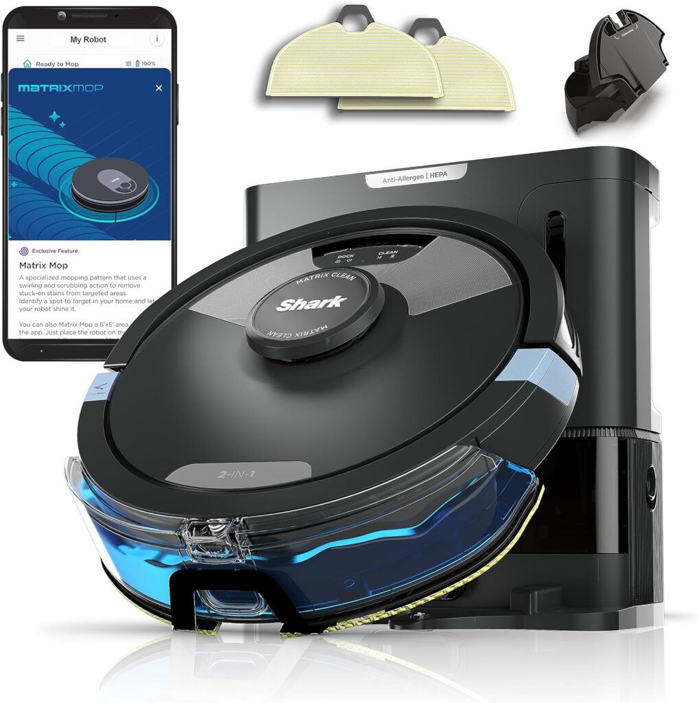 Shark AI Ultra 2in1 Robot Vacuum  Mop with Sonic Mopping, Matrix Clean, Home Mapping, HEPA Bagless Self Empty Base, CleanEdge Technology, for Pet Hair, Wifi, Works with Alexa, Black/Silver (RV2610WA)