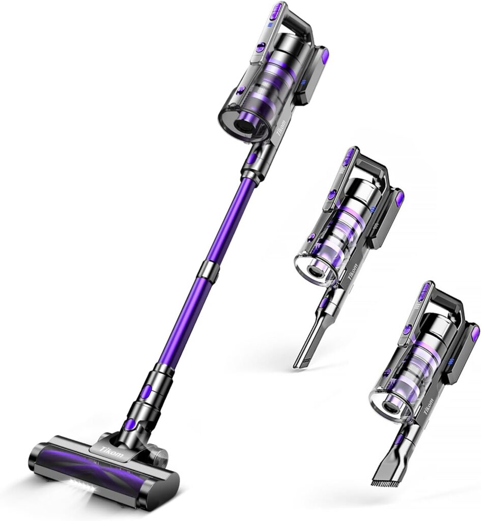 Tikom Cordless Vacuum Cleaners for Home V700, Stick Vacuum Cleaner with 450W 33Kpa Strong Suction, 40Mins Max, 1.3L Dust Cup, Good for Carpet, Pet Hair, Hard Floor, Bright Purple